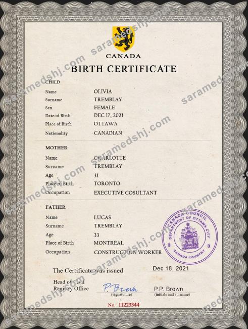 Canada vital record birth certificate PSD template